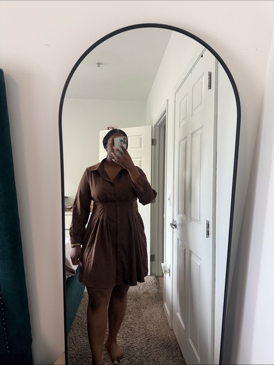 BloomChic Dresses & Skirts - BloomChic Brown Long-Sleeve Button-Front Shirt Dress